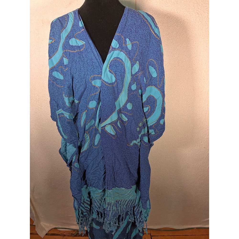 Midnight Velvet Kimono Skirt Set Womens XL Blue Batik Excellent Rayon 5152